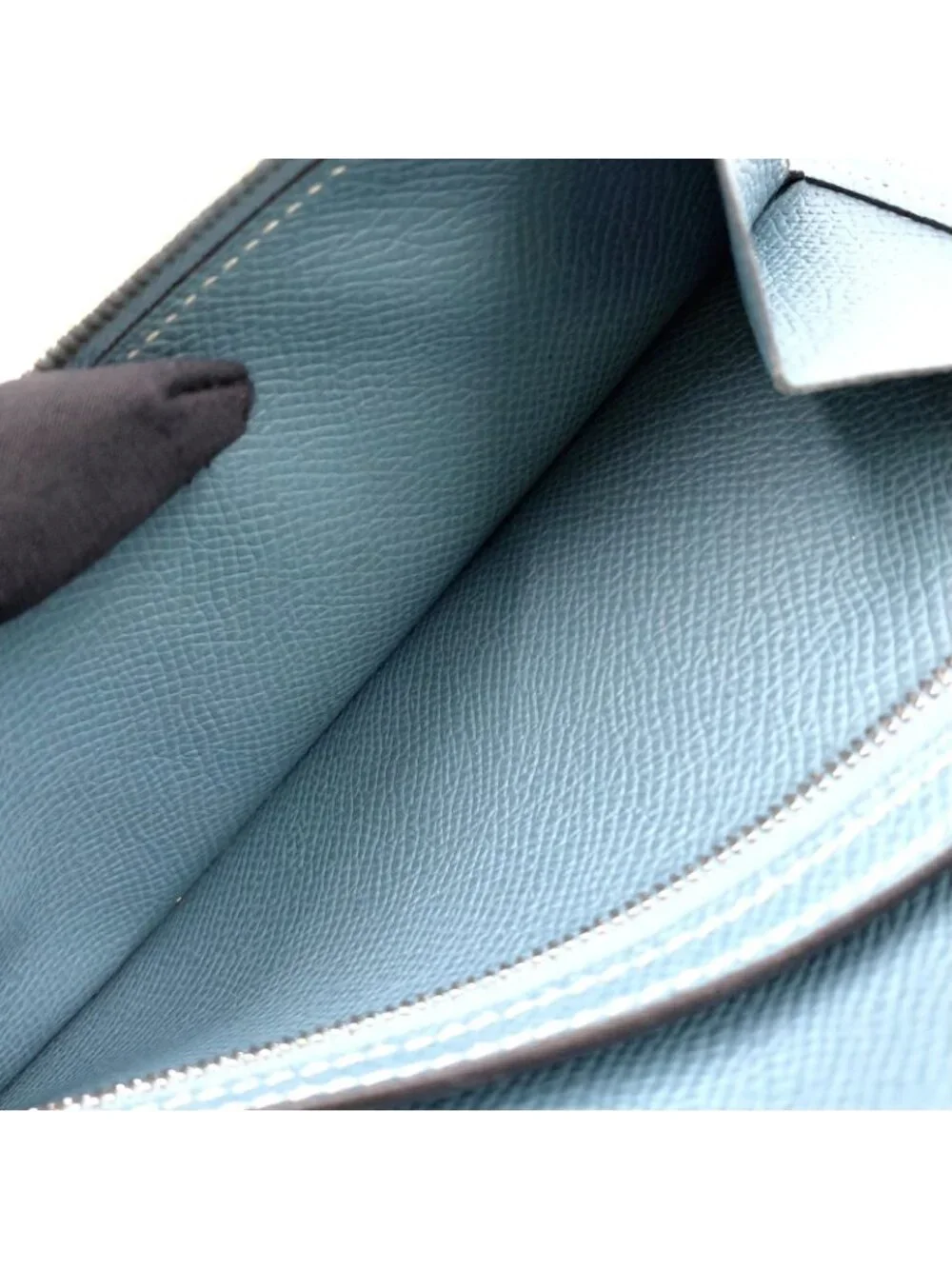 Hermes Bearn Souffle Leather Light Blue Wallet Silver